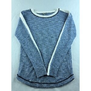 1 by Talbots Blue‎ Speckled Knit Sweater Crew Neck White Stripe Trim XS